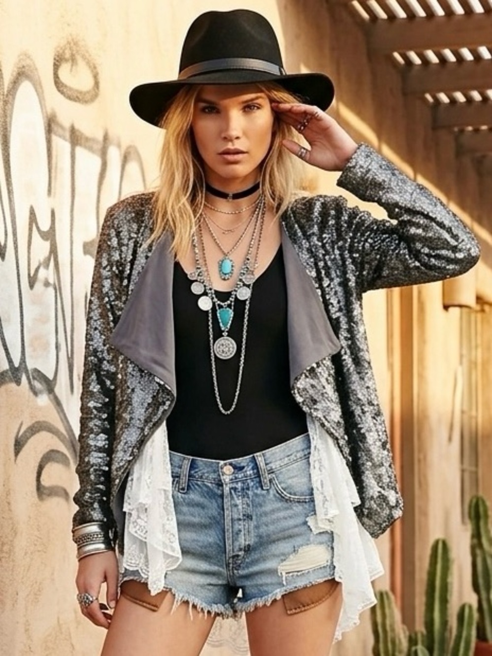 Free People Sequin Open Front Waterfall Jacket in Silver – Size Small